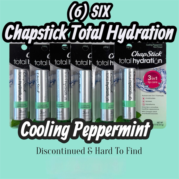 ChapStick Total Hydration Cool Peppermint Moisturizing Lip Balm x 6 Discontinued - Picture 1 of 3